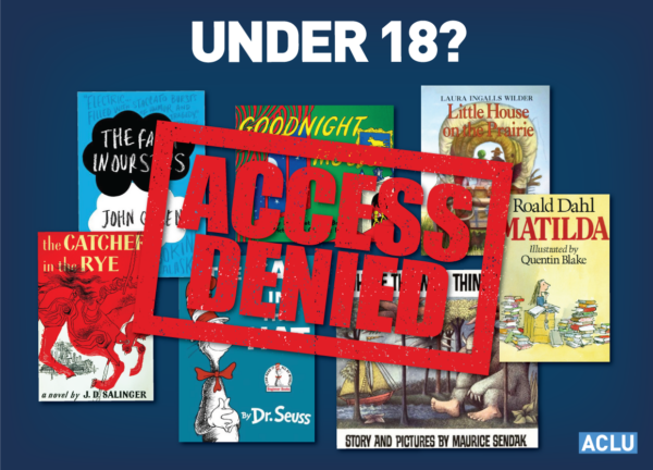Assorted children's books with "Access Denied" stamp