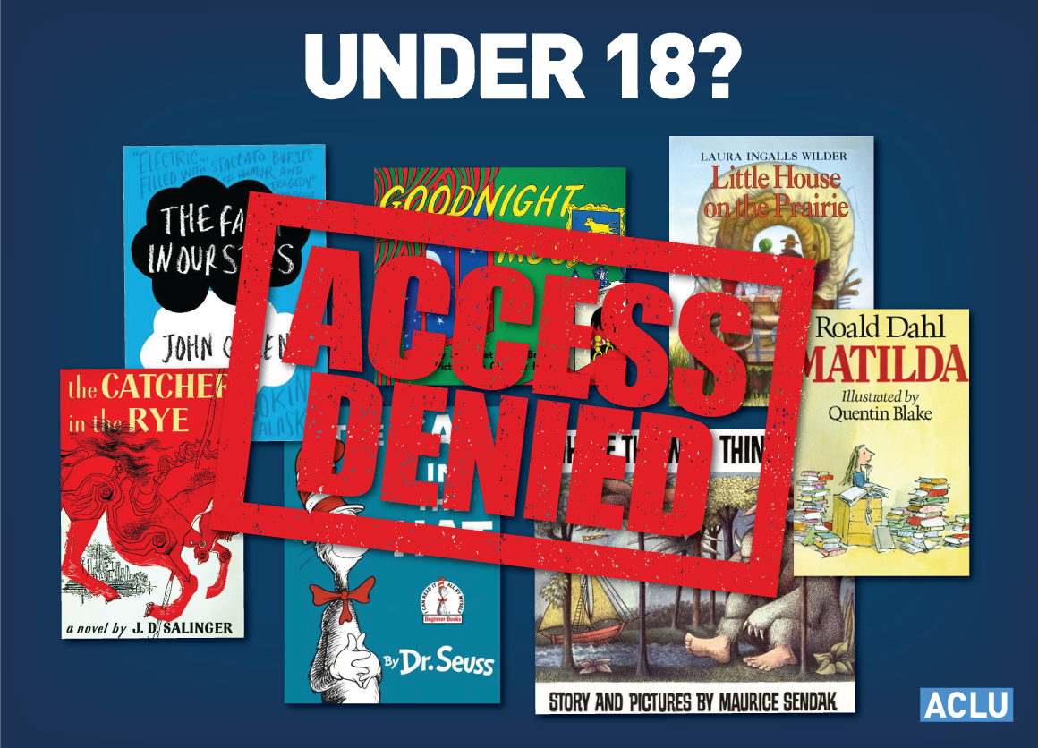 Assorted children's books with "Access Denied" stamp