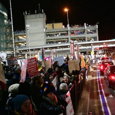 Thousands of people protest President Trump's Muslim ban at John F. Kennedy Airport on Saturday, Jan. 28, 2017.