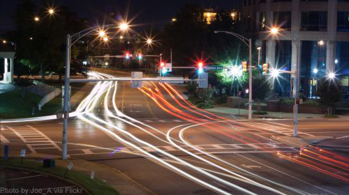 Blurred car lights at night