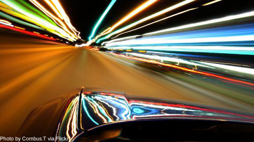 Image of car with lights at night
