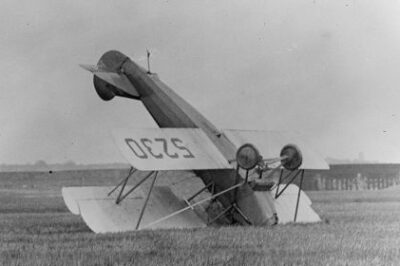 Crashed biplane
