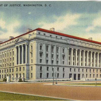 Vintage postcard of DOJ building