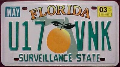 Florida "Surveillance State" license plate