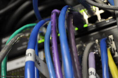 Ethernet cables going into router