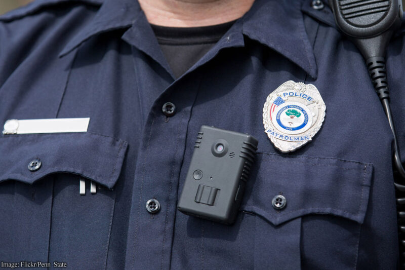 Body camera worn on police uniform
