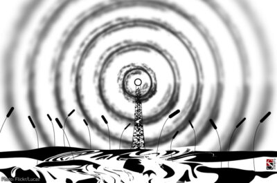 Radio tower with radio waves