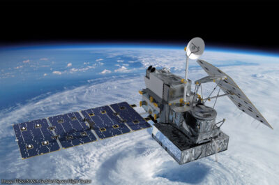 A satellite hovering over the earth