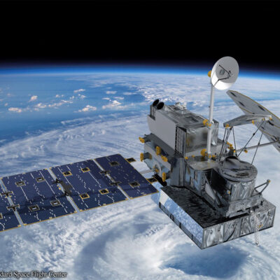 A satellite hovering over the earth