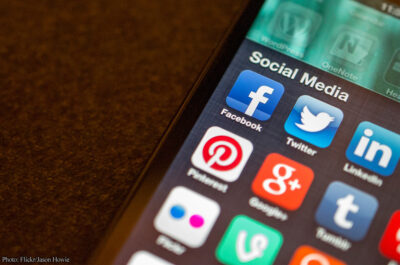 Closeup of social media icons on phone