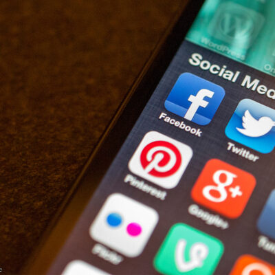 Closeup of social media icons on phone