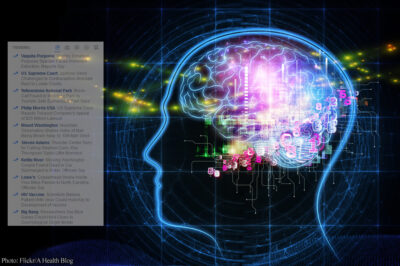 Computer brain and image of Facebook Trending page