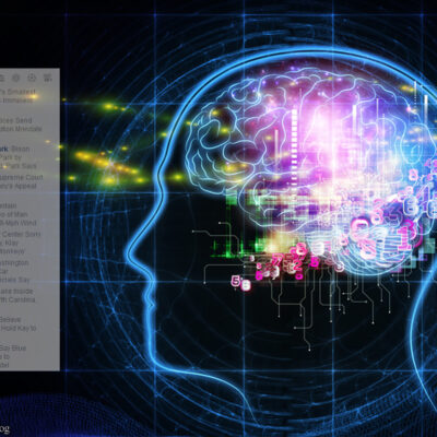 Computer brain and image of Facebook Trending page