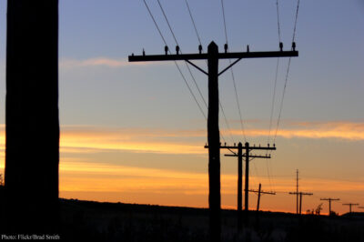 Old telephone lines at dawn