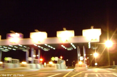 Photo of toll booth at night
