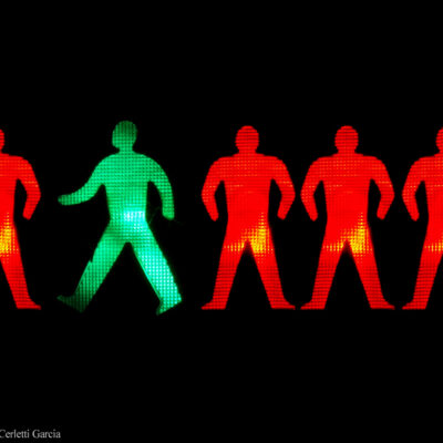 5 men in "don't walk" sign