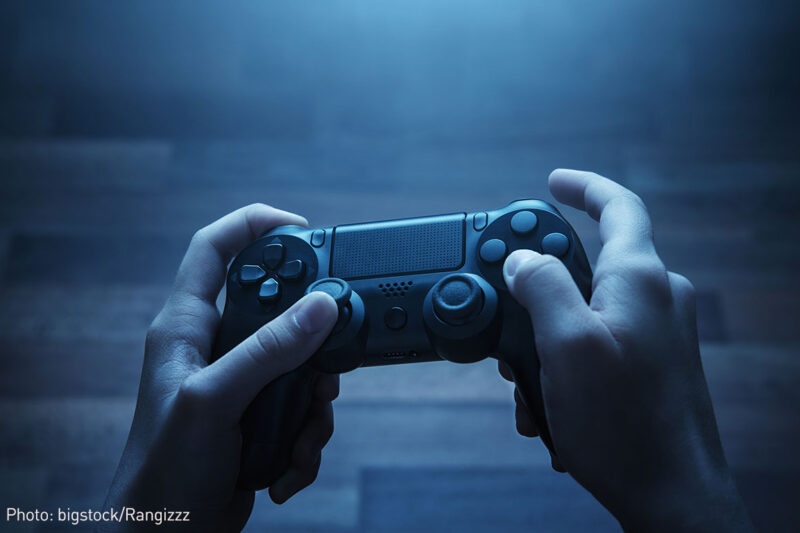 Person playing a video game