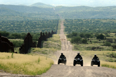 Border Patrol agents patrol U.S. border with Mexico near Nogales, Arizona.