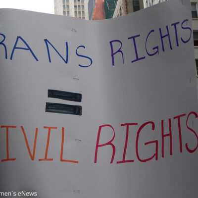 "Trans Rights = Civil Rights" poster at rally