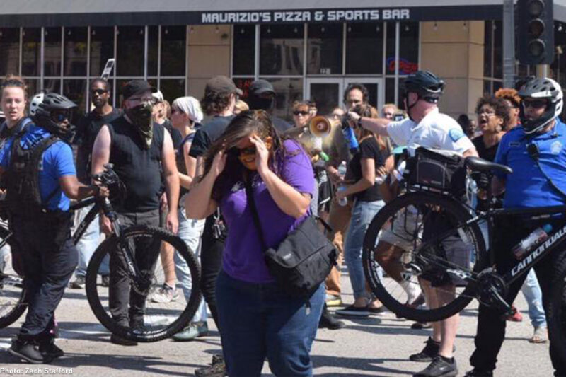 Alison Dreith getting pepper sprayed