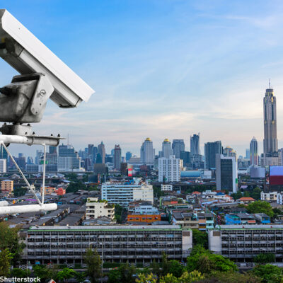 CCTV camera looking onto city