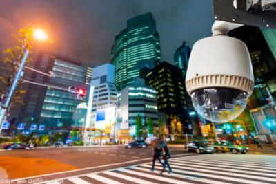 CCTV camera looking onto city