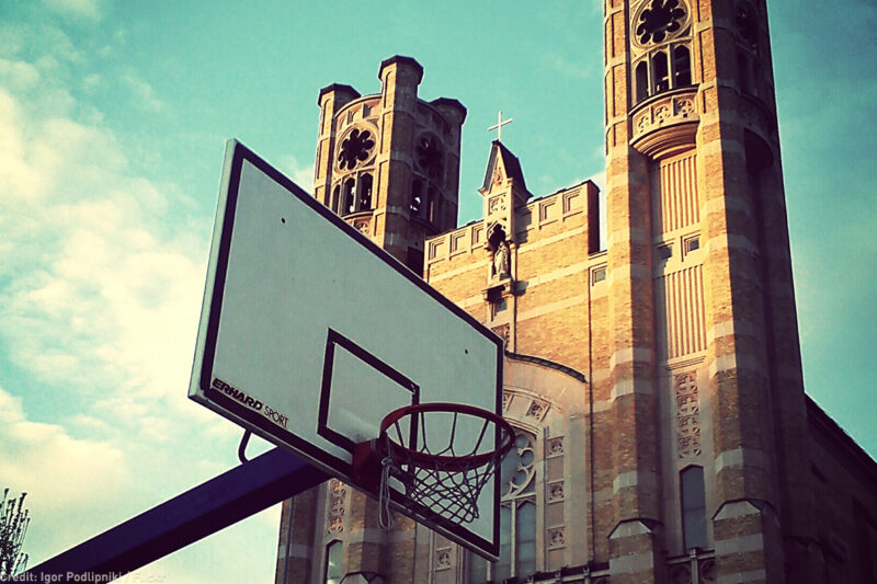 Basket Ball Hoop in front of church