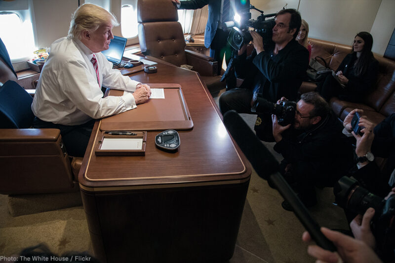 Trump with press on air force one
