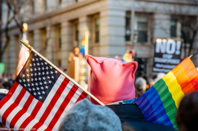 Women's Marcher with LGBT flag