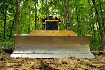 Bulldozer in a forest