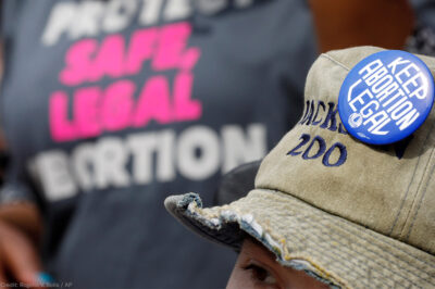 Close up of a button with the text "Keep Abortion Legal"