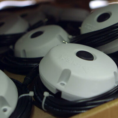 A box of Louroe Electronics microphones