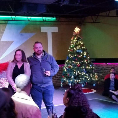 From left to right: Drag Queen Storyteller Santana Pilar Andrews, with ACLU of Louisiana clients Amber Robinson and Matthew Humphrey.