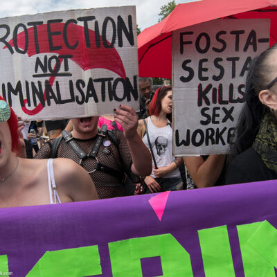 Demonstrators protesting FOSTA and SESTA.