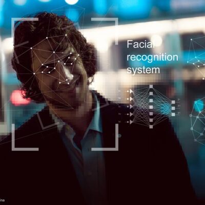 A mockup image of how a computer scans a human face for facial recognition