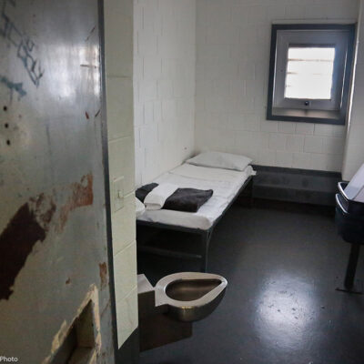 An empty solitary confinement cell at New York's Rikers Island jail.