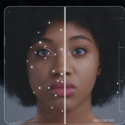 Facial scan over black woman's face to assess identification.