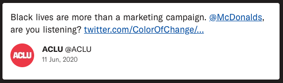 Black lives are more than a marketing campaign. @McDonalds, are you listening?