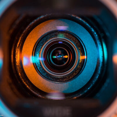 Close up of a camera lens.