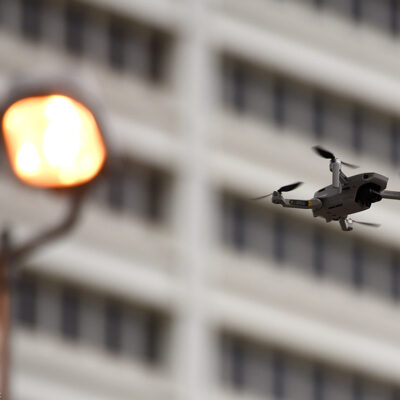 A law enforcement drone in flight.