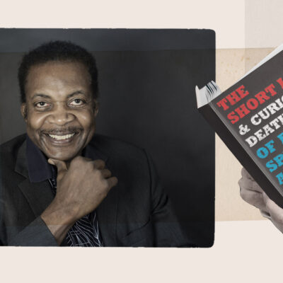 A collage of headshot of Ellis Cose and hands holding his new book, "The Short Life and Curious Death of Free Speech."