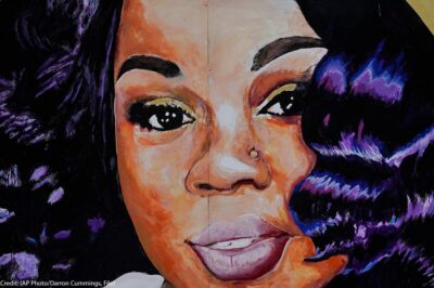 Close up image of a mural of Breonna Taylor