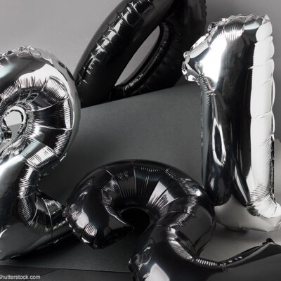 Balloons with the numbers 2021 in slight disarray.