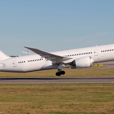 A big passenger airplane taking off.