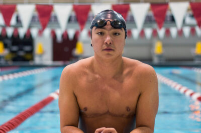 Schuyler Bailar at poolside.