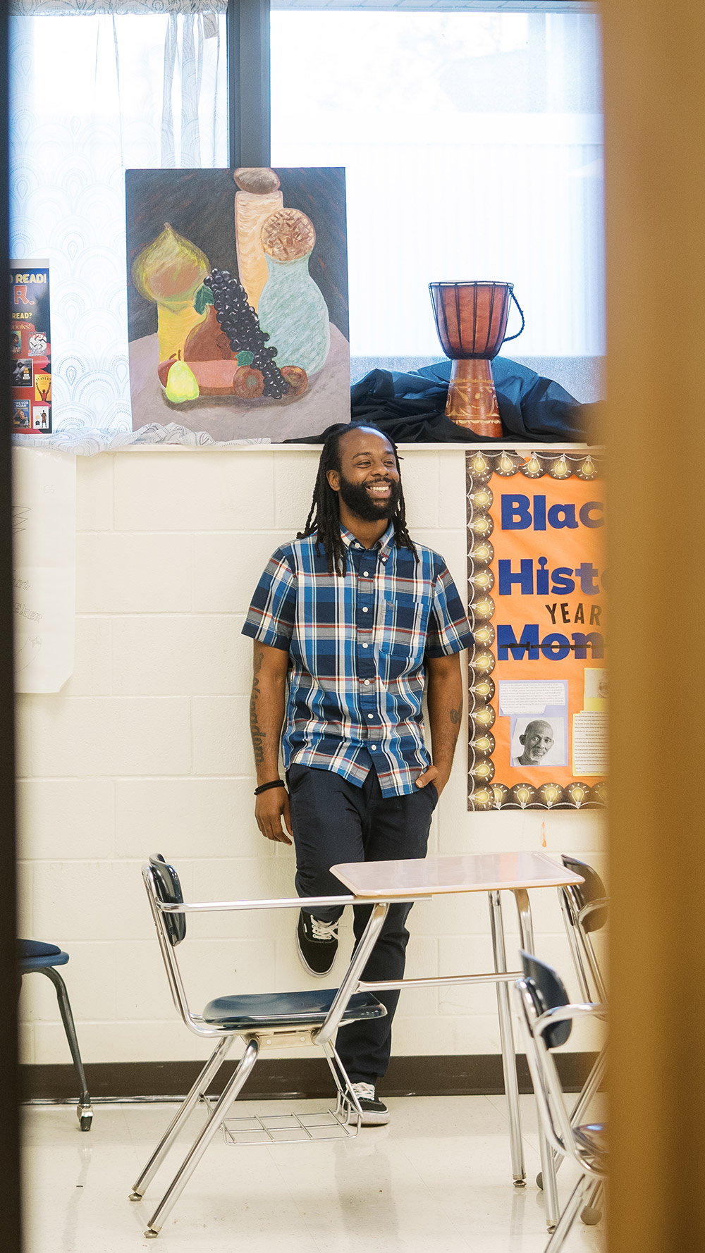 Millwood High School teacher Anthony Crawford in a classroom.