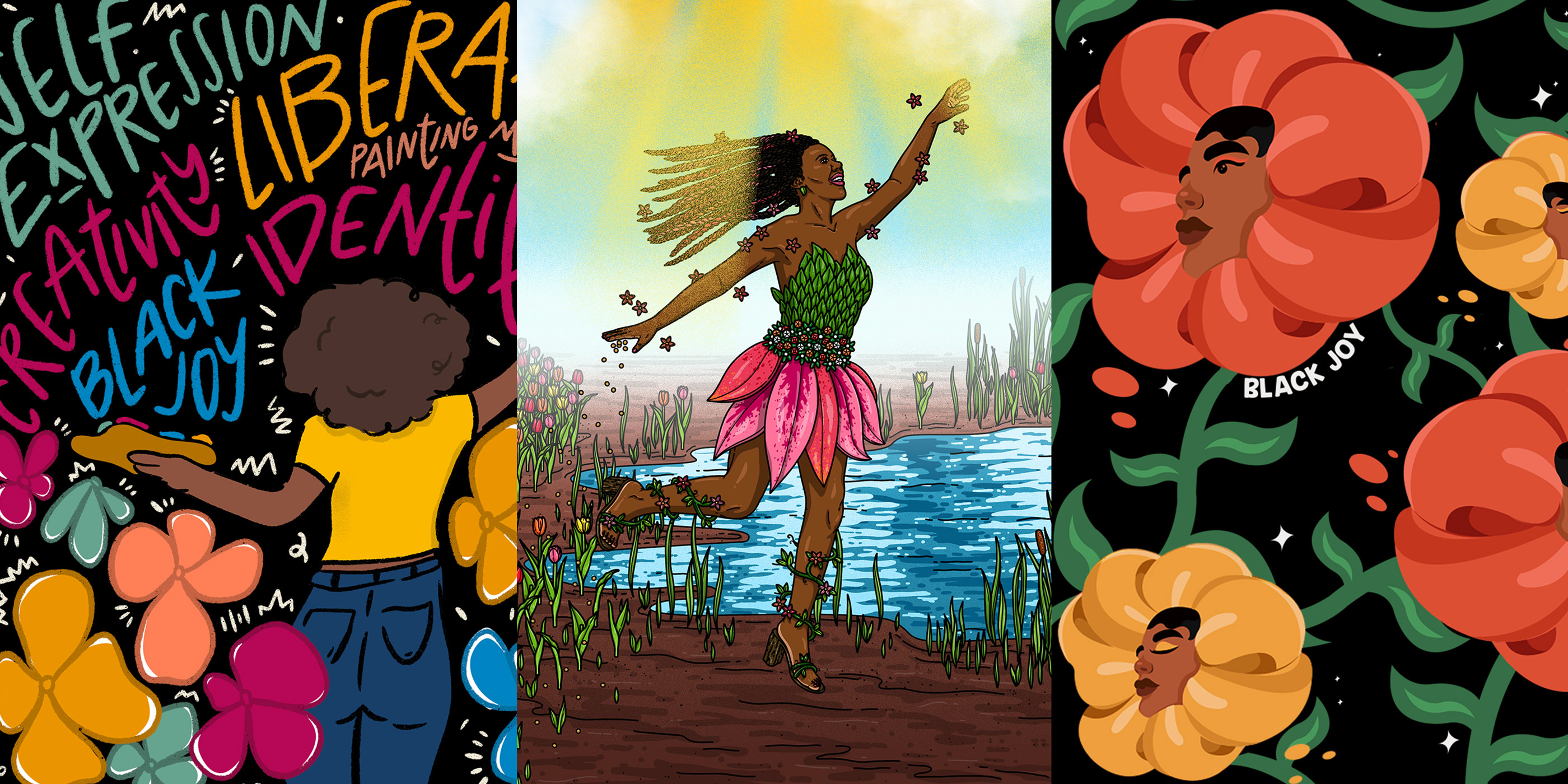 A combination of illustrations depicting Black joy.