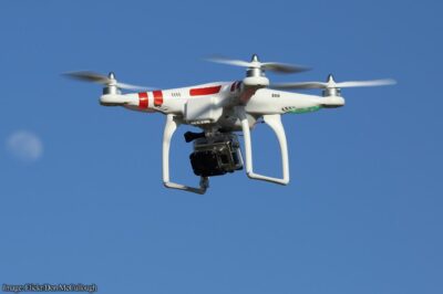 A drone hovering in the air