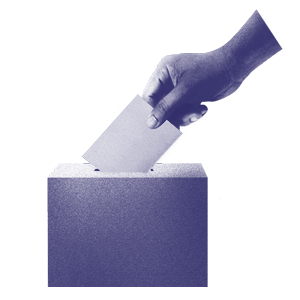 Icon on a hand dropping ballot in ballot box