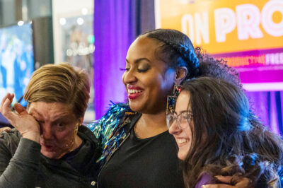 Proposal 3 supporters celebrate on Election Day in Detroit.